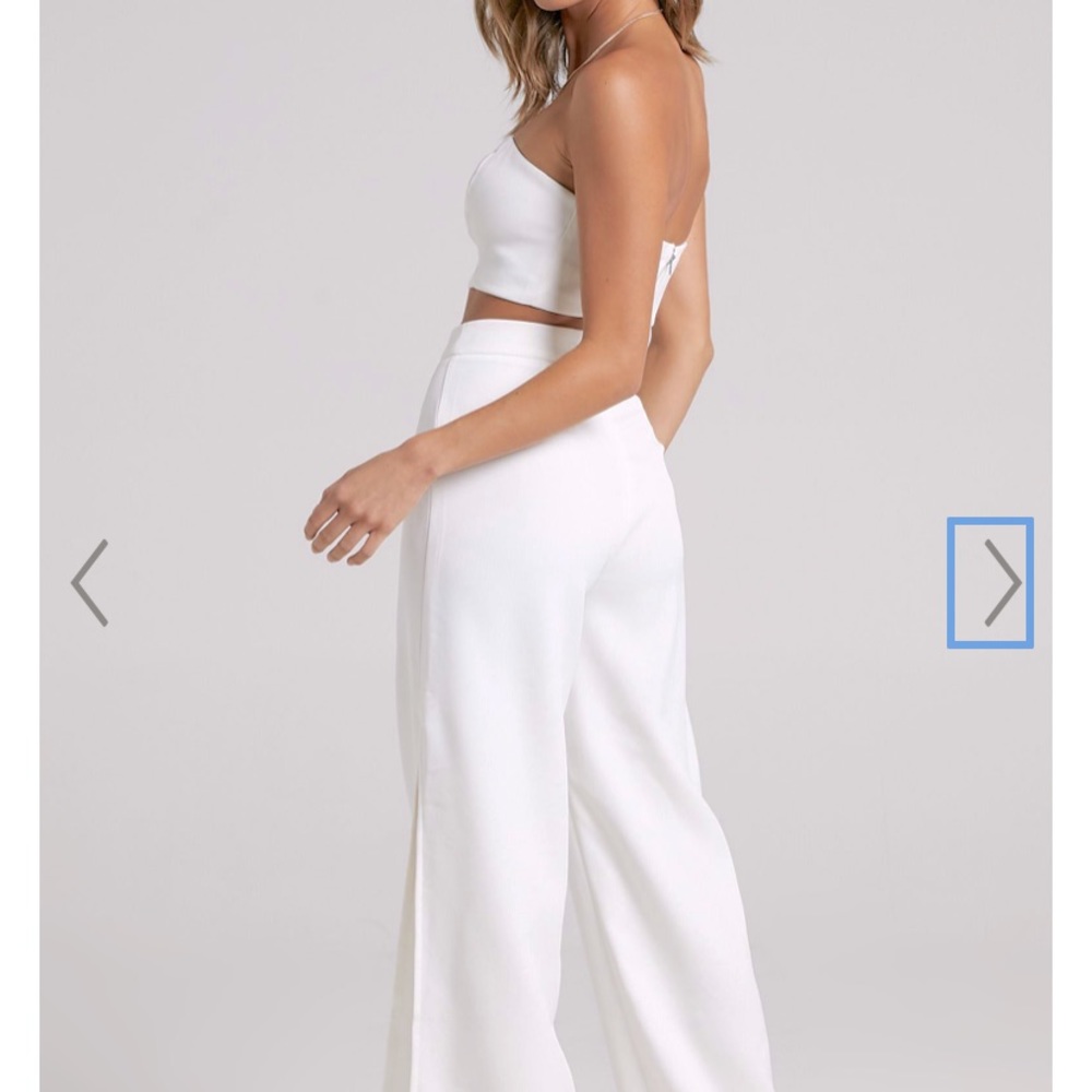 Showpo white wide leg pants with high slit or trousers and top